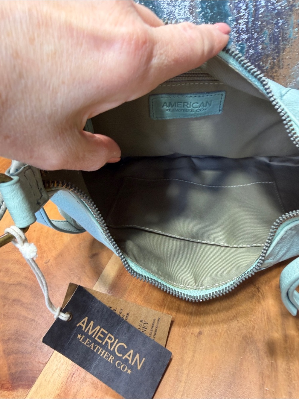 American Leather Co Boho Katy Light Teal Leather Crossbody NWT - Picture 7 of 14